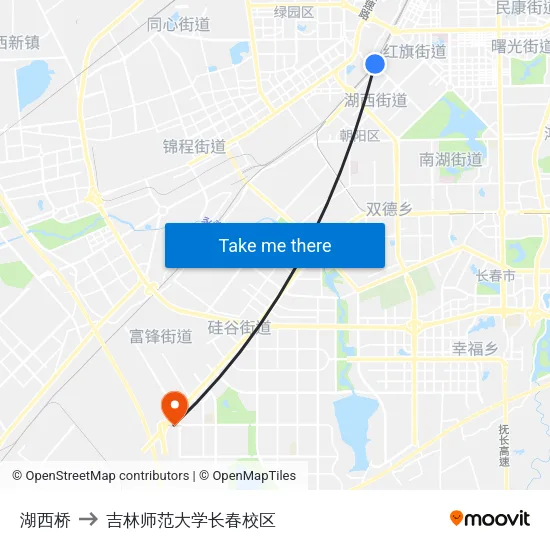 湖西桥 to 吉林师范大学长春校区 map