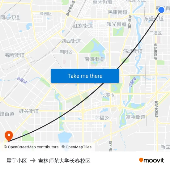 晨宇小区 to 吉林师范大学长春校区 map