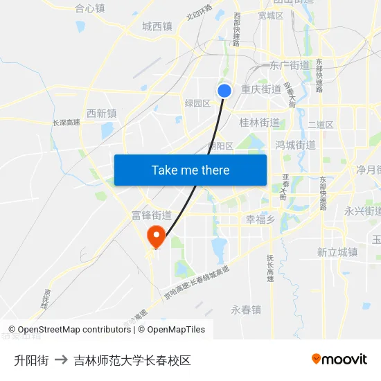 升阳街 to 吉林师范大学长春校区 map