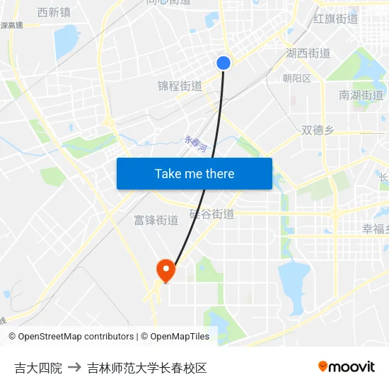 吉大四院 to 吉林师范大学长春校区 map