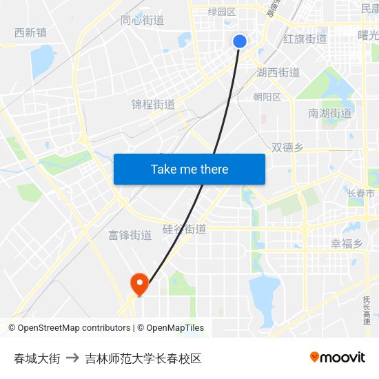 春城大街 to 吉林师范大学长春校区 map