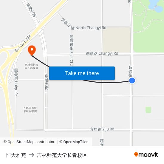 恒大雅苑 to 吉林师范大学长春校区 map
