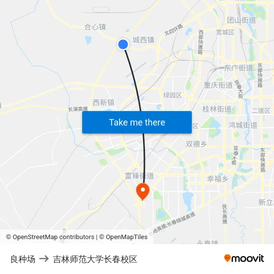 良种场 to 吉林师范大学长春校区 map