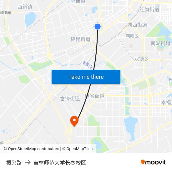 振兴路 to 吉林师范大学长春校区 map
