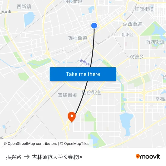 振兴路 to 吉林师范大学长春校区 map