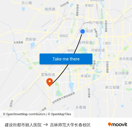 建设街都市丽人医院 to 吉林师范大学长春校区 map