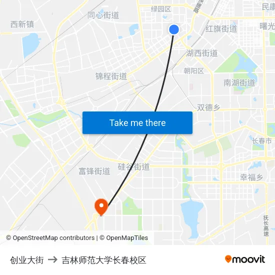 创业大街 to 吉林师范大学长春校区 map
