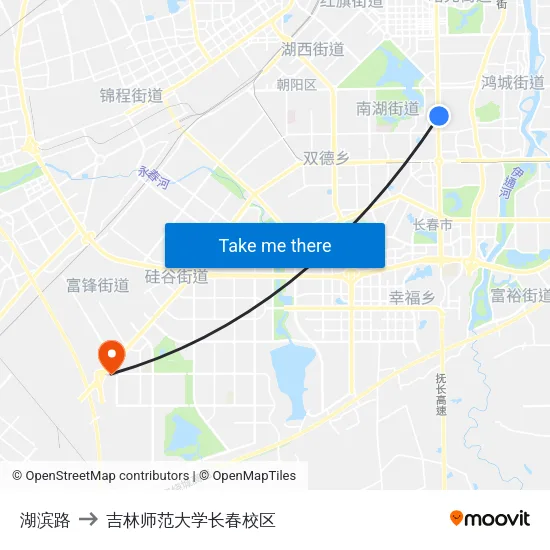 湖滨路 to 吉林师范大学长春校区 map