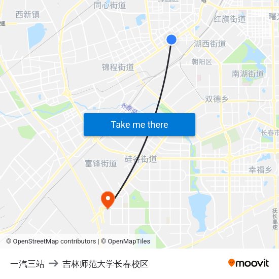 一汽三站 to 吉林师范大学长春校区 map