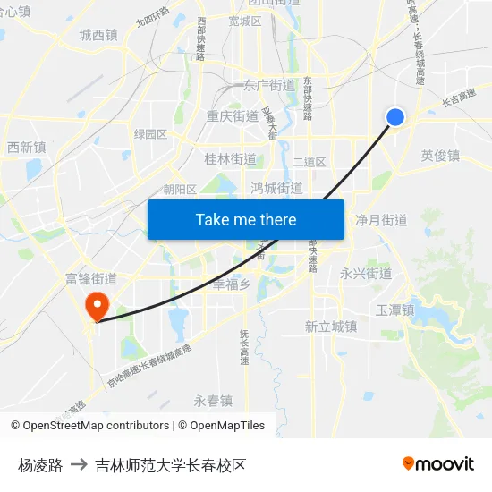 杨凌路 to 吉林师范大学长春校区 map