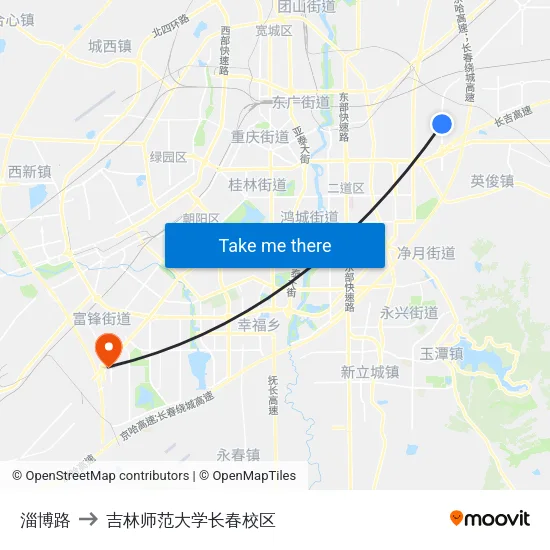 淄博路 to 吉林师范大学长春校区 map