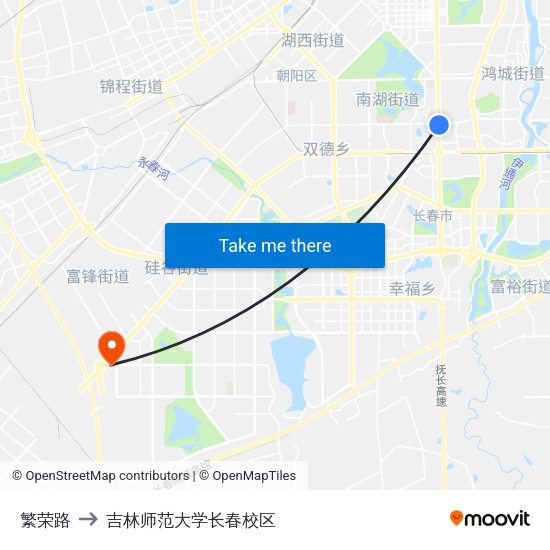 繁荣路 to 吉林师范大学长春校区 map
