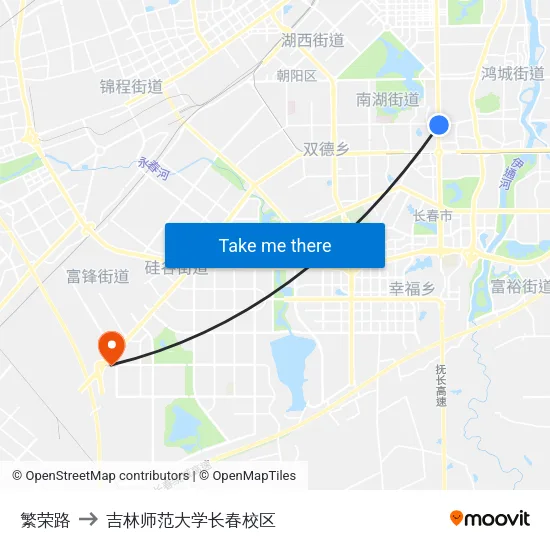 繁荣路 to 吉林师范大学长春校区 map