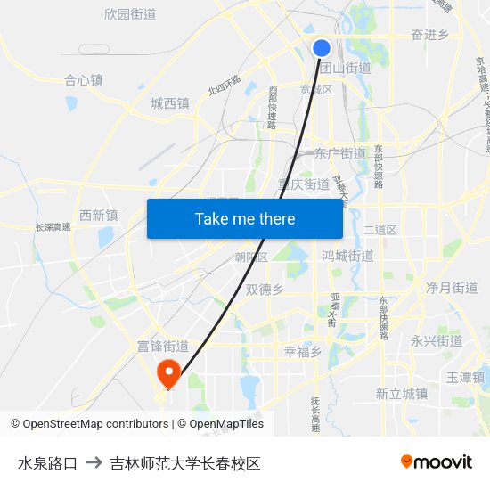 水泉路口 to 吉林师范大学长春校区 map