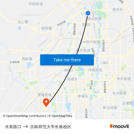 水泉路口 to 吉林师范大学长春校区 map