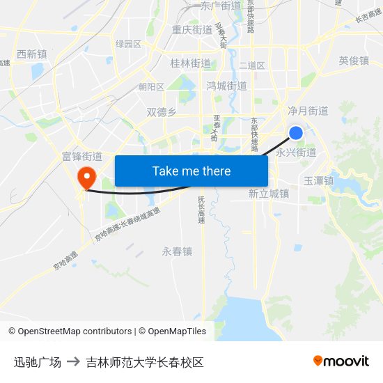 迅驰广场 to 吉林师范大学长春校区 map