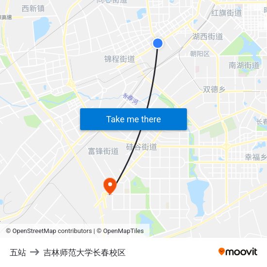 五站 to 吉林师范大学长春校区 map