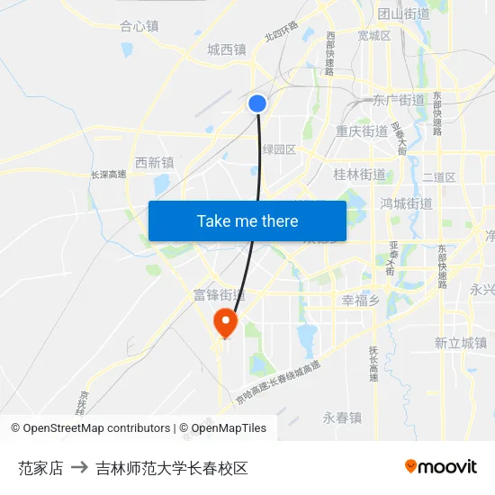 范家店 to 吉林师范大学长春校区 map