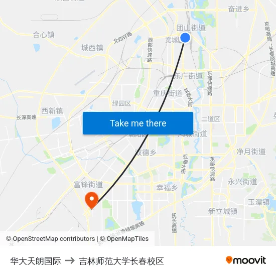 华大天朗国际 to 吉林师范大学长春校区 map