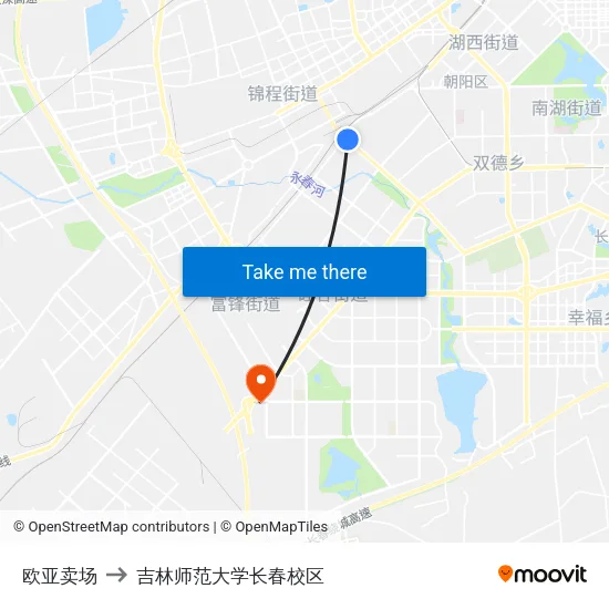 欧亚卖场 to 吉林师范大学长春校区 map