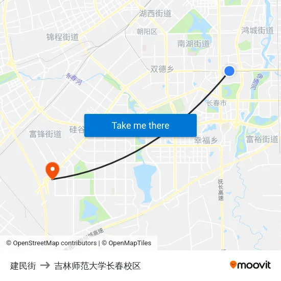 建民街 to 吉林师范大学长春校区 map