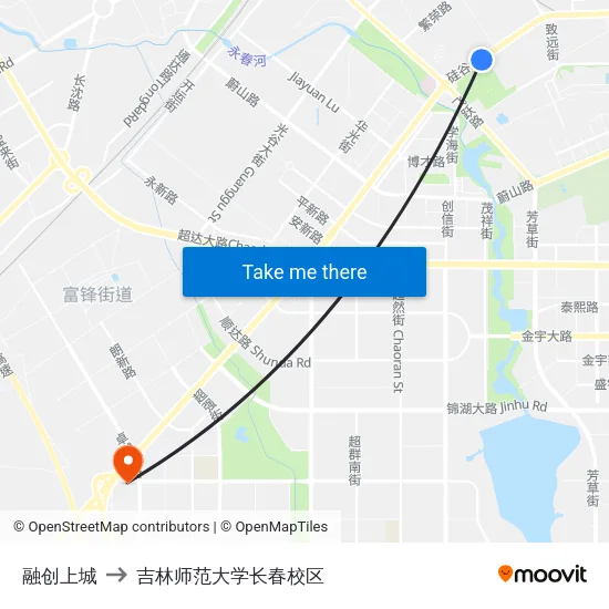 融创上城 to 吉林师范大学长春校区 map