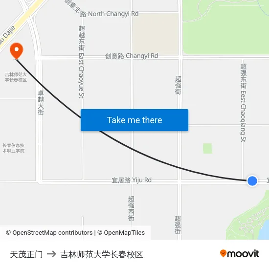 天茂正门 to 吉林师范大学长春校区 map