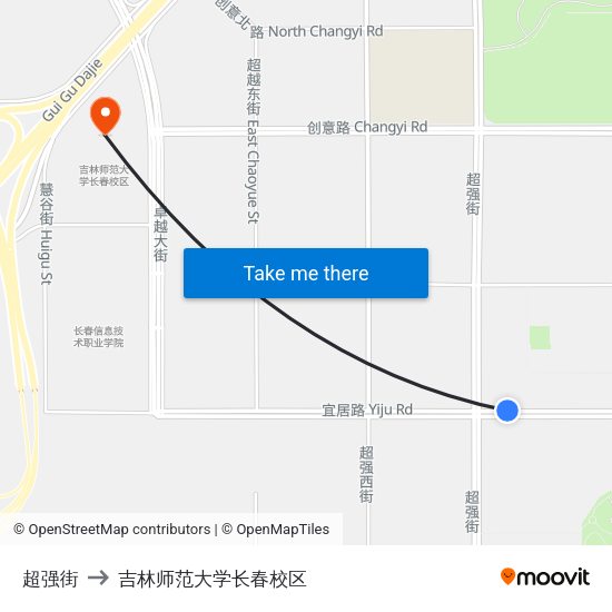 超强街 to 吉林师范大学长春校区 map