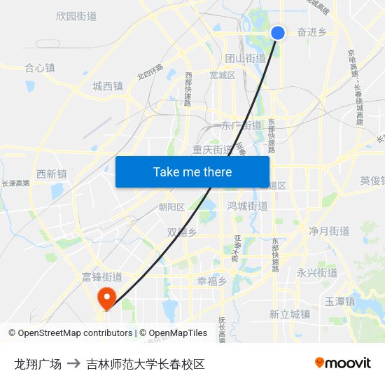 龙翔广场 to 吉林师范大学长春校区 map