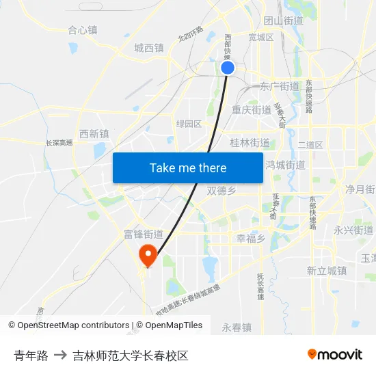 青年路 to 吉林师范大学长春校区 map