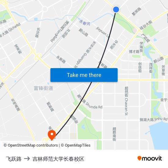 飞跃路 to 吉林师范大学长春校区 map