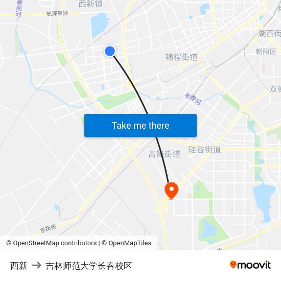 西新 to 吉林师范大学长春校区 map