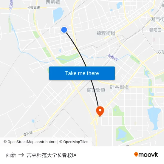 西新 to 吉林师范大学长春校区 map
