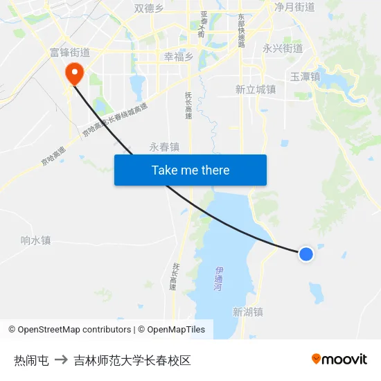 热闹屯 to 吉林师范大学长春校区 map