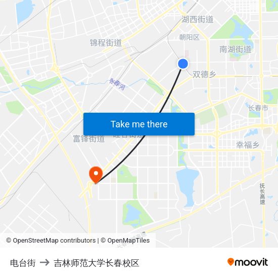 电台街 to 吉林师范大学长春校区 map