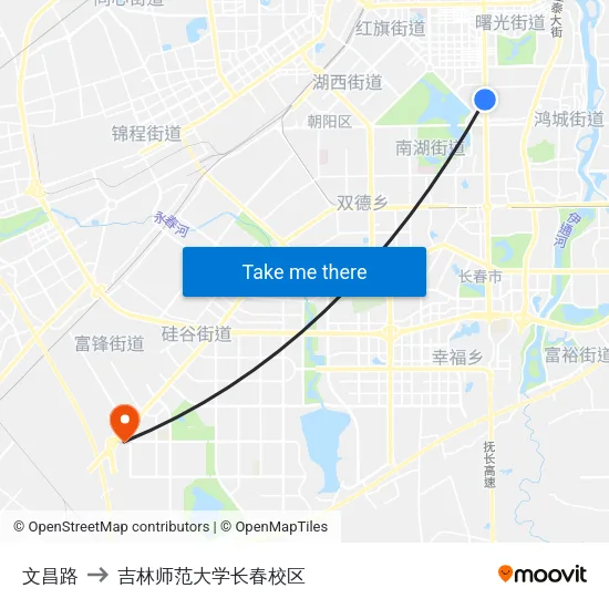 文昌路 to 吉林师范大学长春校区 map