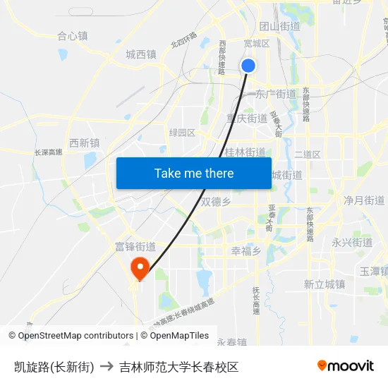 凯旋路(长新街) to 吉林师范大学长春校区 map
