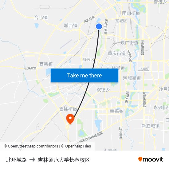 北环城路 to 吉林师范大学长春校区 map