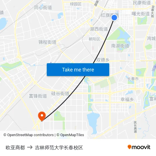 欧亚商都 to 吉林师范大学长春校区 map
