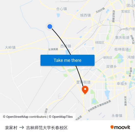 裴家村 to 吉林师范大学长春校区 map