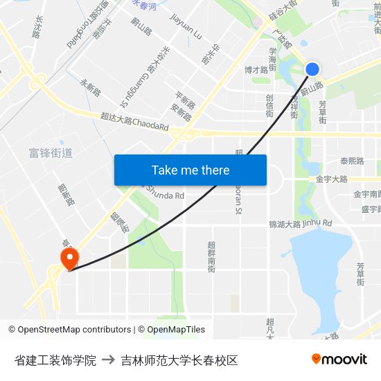 省建工装饰学院 to 吉林师范大学长春校区 map