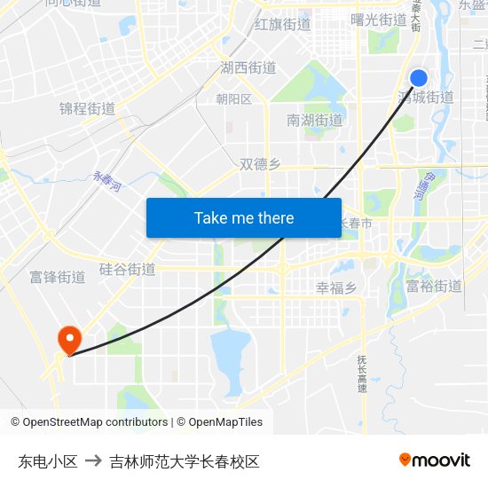 东电小区 to 吉林师范大学长春校区 map