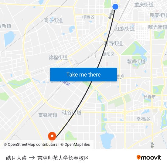 皓月大路 to 吉林师范大学长春校区 map