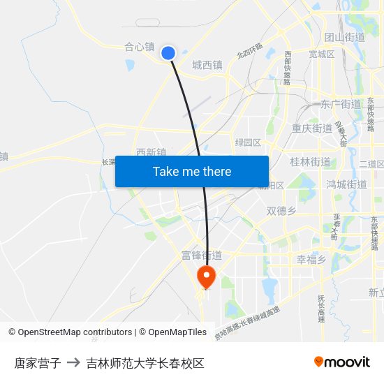 唐家营子 to 吉林师范大学长春校区 map