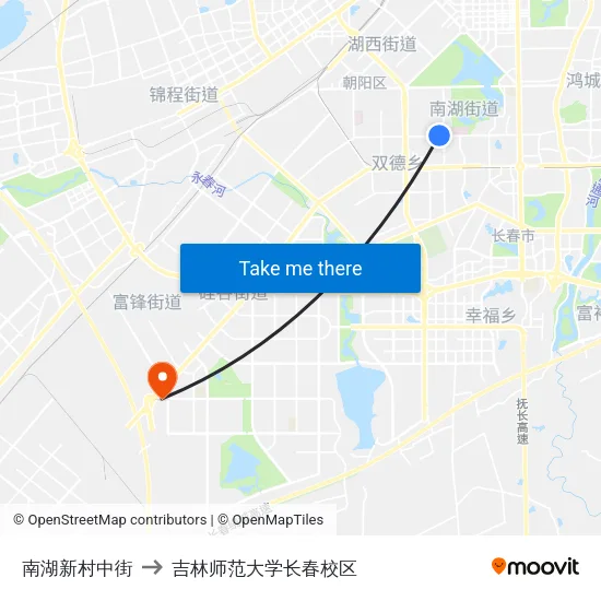 南湖新村中街 to 吉林师范大学长春校区 map