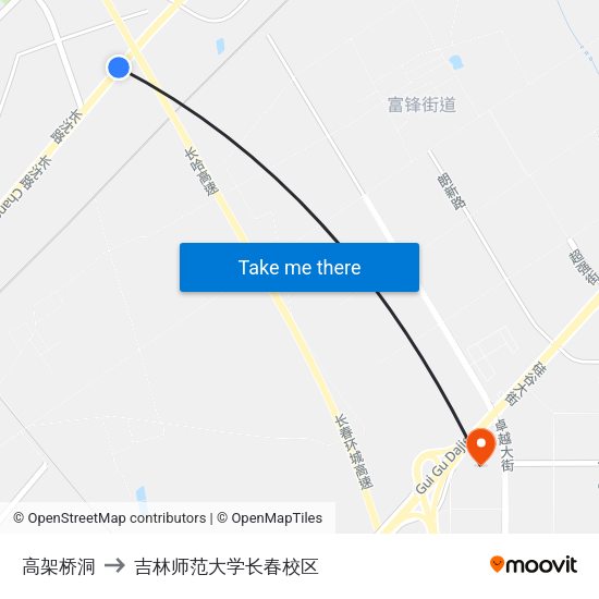 高架桥洞 to 吉林师范大学长春校区 map