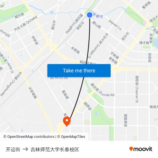 开运街 to 吉林师范大学长春校区 map