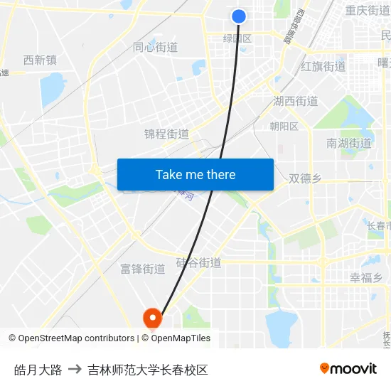 皓月大路 to 吉林师范大学长春校区 map