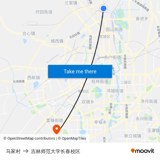 马家村 to 吉林师范大学长春校区 map