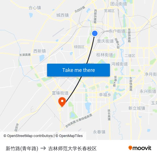 新竹路(青年路) to 吉林师范大学长春校区 map
